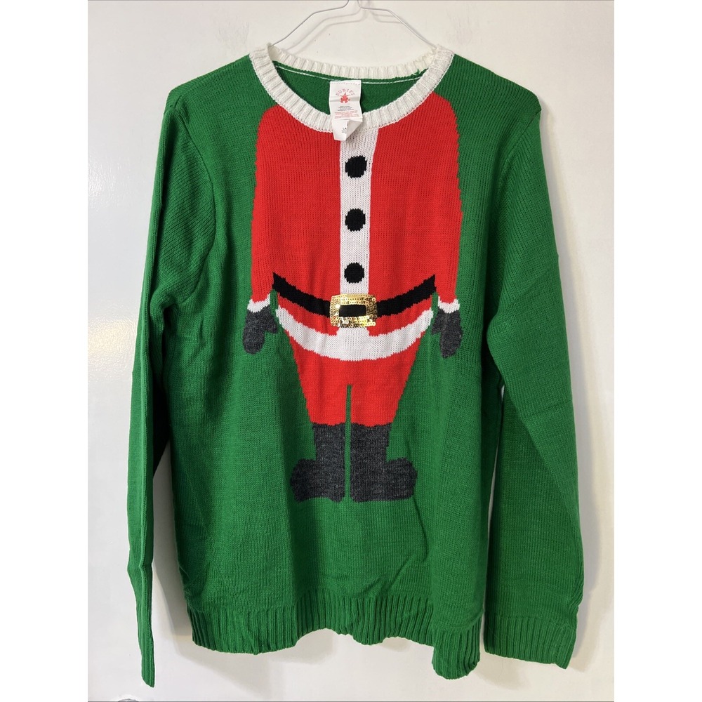 Rubie's Ugly Sweater Santa Head Men's Sz L ‎ Red Green White Crew Neck